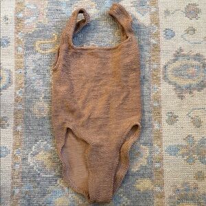 Hunza G Classic Square Neck One Piece in Metallic Cocoa